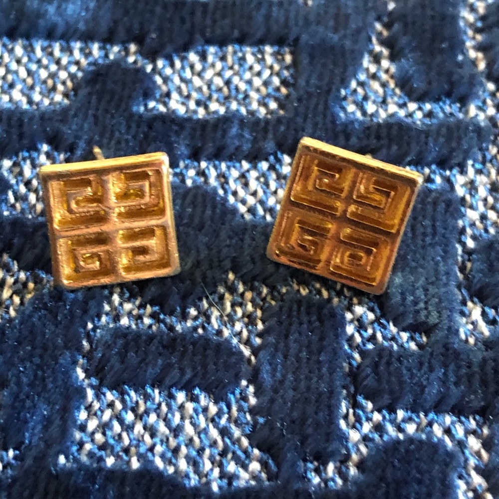 Vintage Givenchy Signed Pierced Logo Earrings - Picture 7 of 15